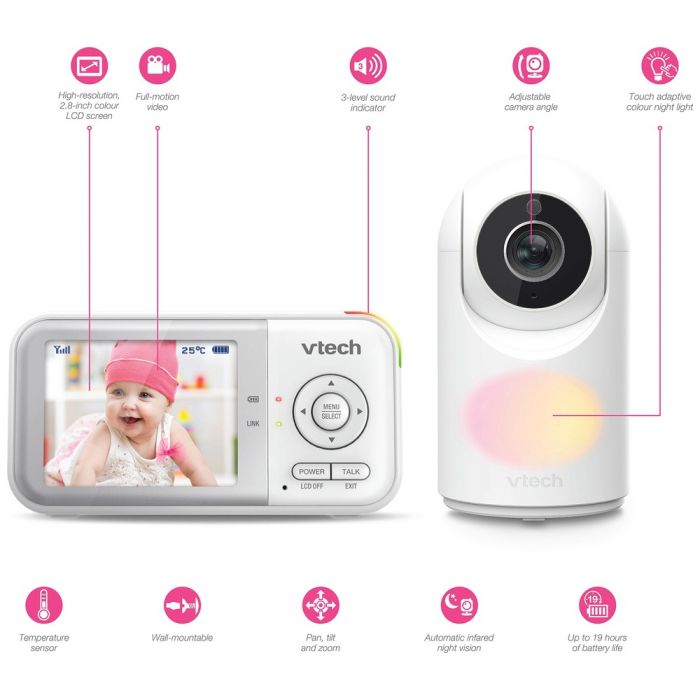 VTech VM3263 2.8" Digital Video Baby Monitor – Pan & Tilt Camera, Night Light, Long Battery Life - Image 3
