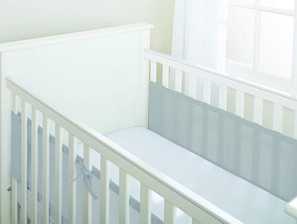 BreathableBaby Mesh Cot Liner – Classic Collection – Fits 2 Sides – Safe Anti-Bumper Design – Grey