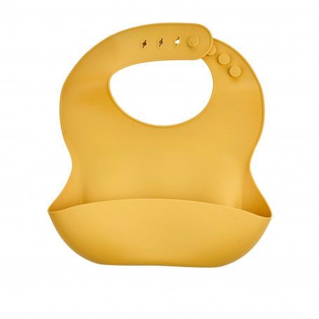 Silicone Baby Bib with Adjustable Neck & Food Catcher Pocket - Mustard