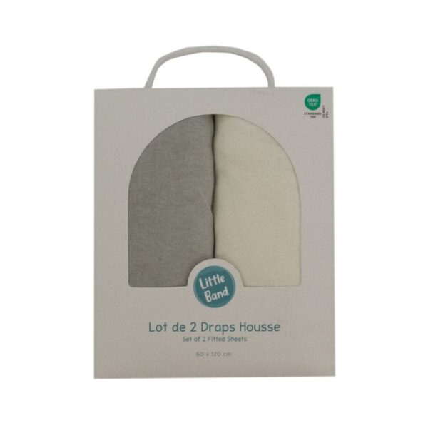Little Band 2-Pack Baby Cotbed Fitted Sheets – 140 x 70 cm – Beige & Grey – 100% Cotton