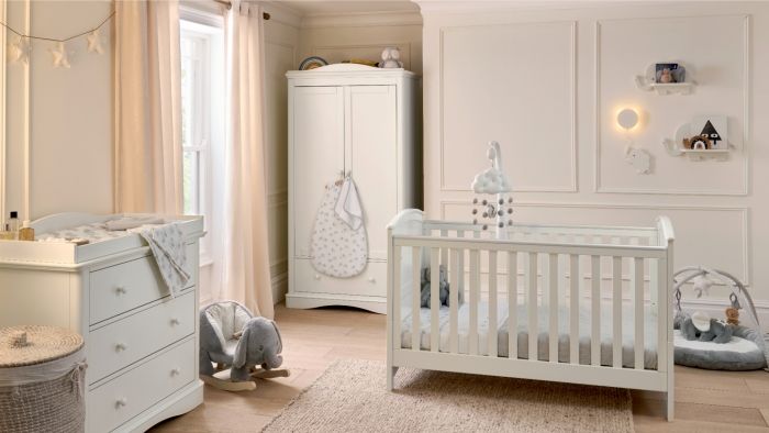 Mamas & Papas Flyn 3 Piece White Cotbed Range with Dresser Changer & Wardrobe - Image 16