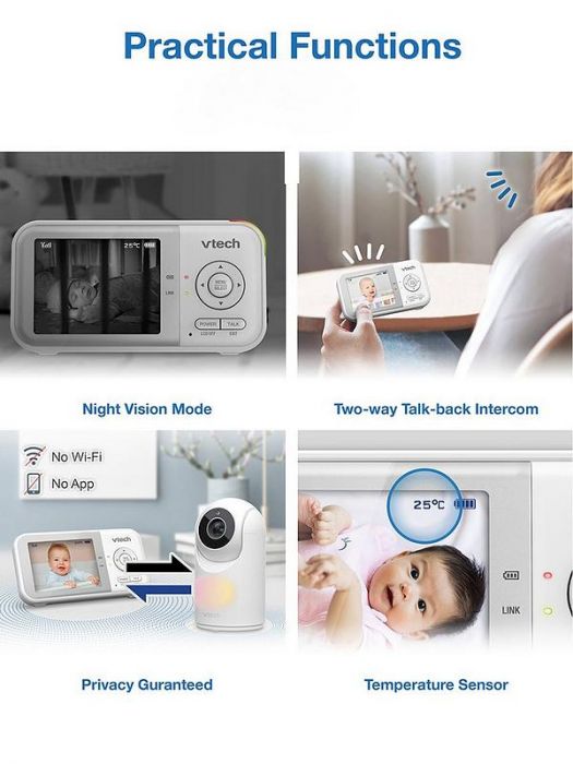 VTech VM3263 2.8" Digital Video Baby Monitor – Pan & Tilt Camera, Night Light, Long Battery Life - Image 6